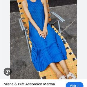Misha and Puff Blue Cousteau dress - accordion dress u-neck line